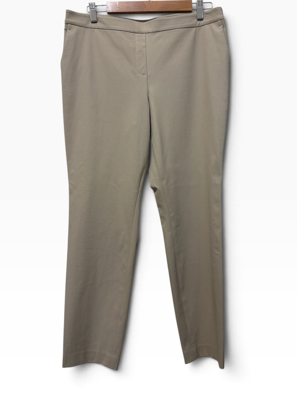 Theory Tapered-Leg Clean Front and Back Trousers in Khaki/Light Taupe, Sz 12